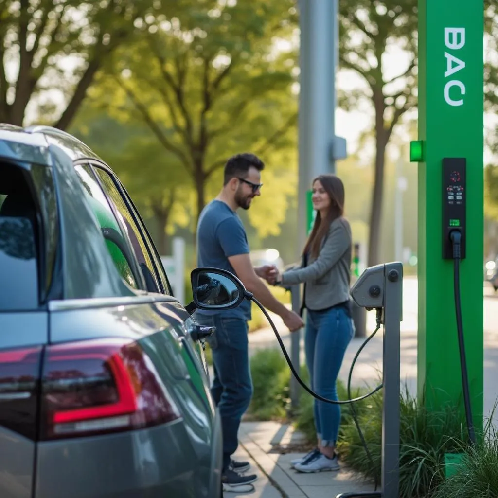 Cliente utilizando cargador eléctrico en estación EAC
