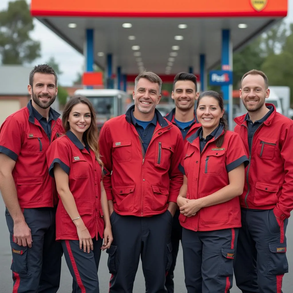 Equipo de trabajo en estación de servicio